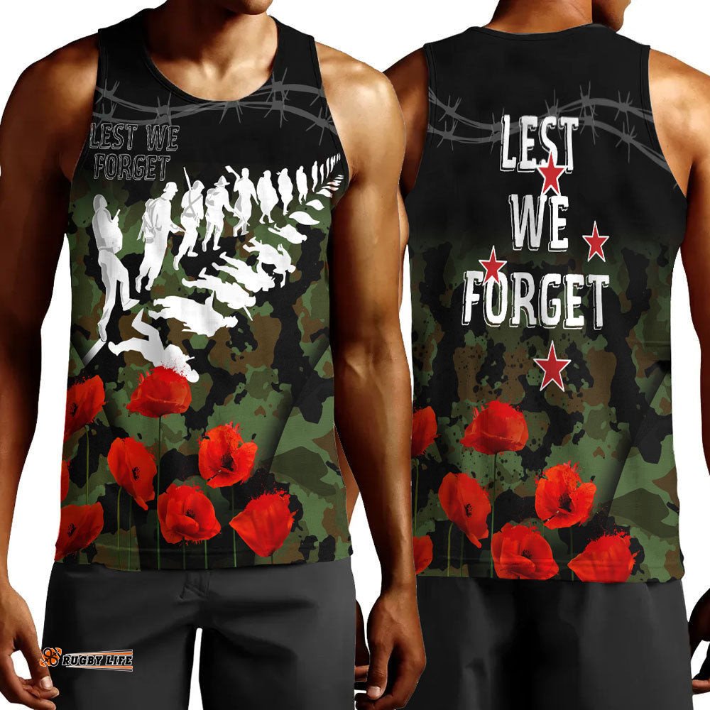 Vibe Hoodie Clothing - New Zealand Anzac Lest We Forget Poppy Camo Men Tank Top