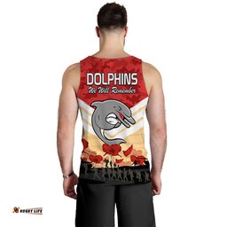 Redcliffe Dolphins Rugby ANZAC Men Tank Top We Will Remember