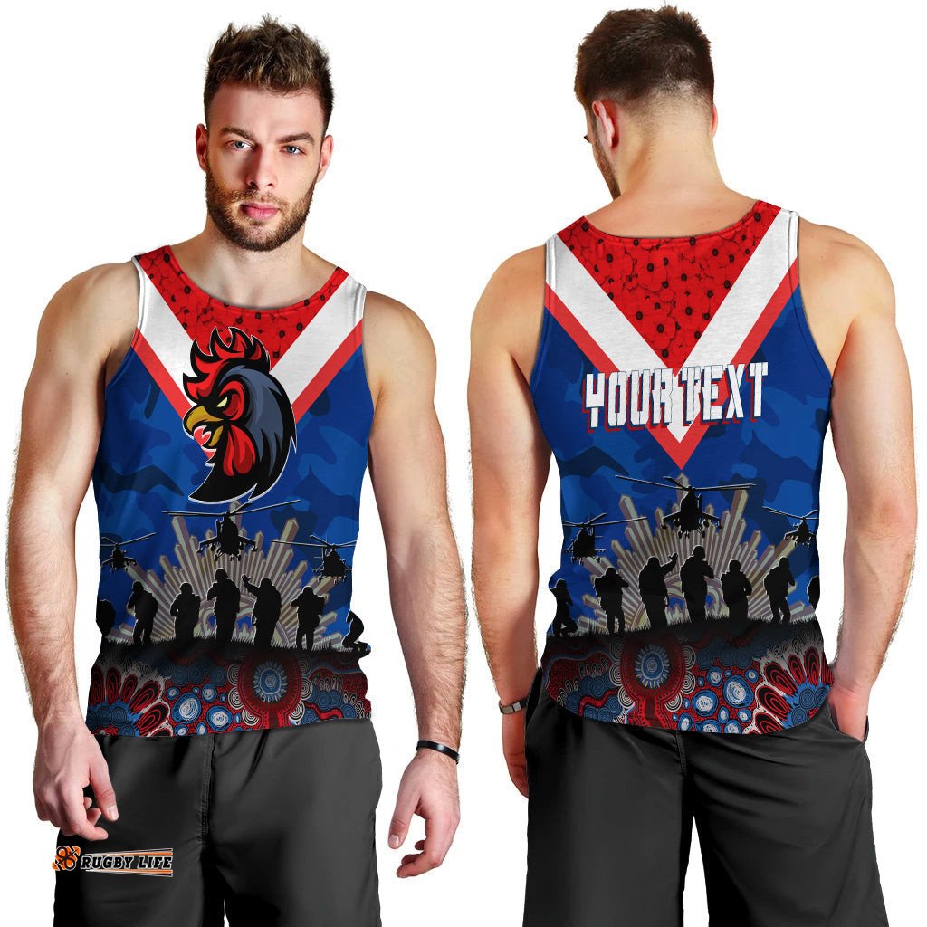 Roosters Rugby Personalised Men Tank Top Anzac Day Camouflage Vibes