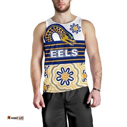 Eels Rugby Men Tank Top Indigenous Parramatta Newest White