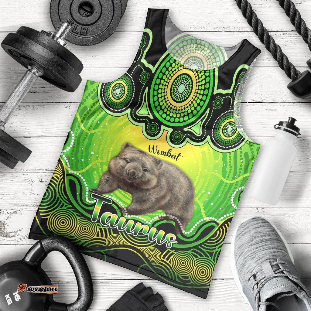Personalised Australia Taurus Wombat Zodiac Men Tank Top Auz Astrology Aboriginal - Green
