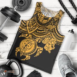 Custom Australia Matildas Men Tank Top Hibiscus and Turtle With Polynesian Pattern