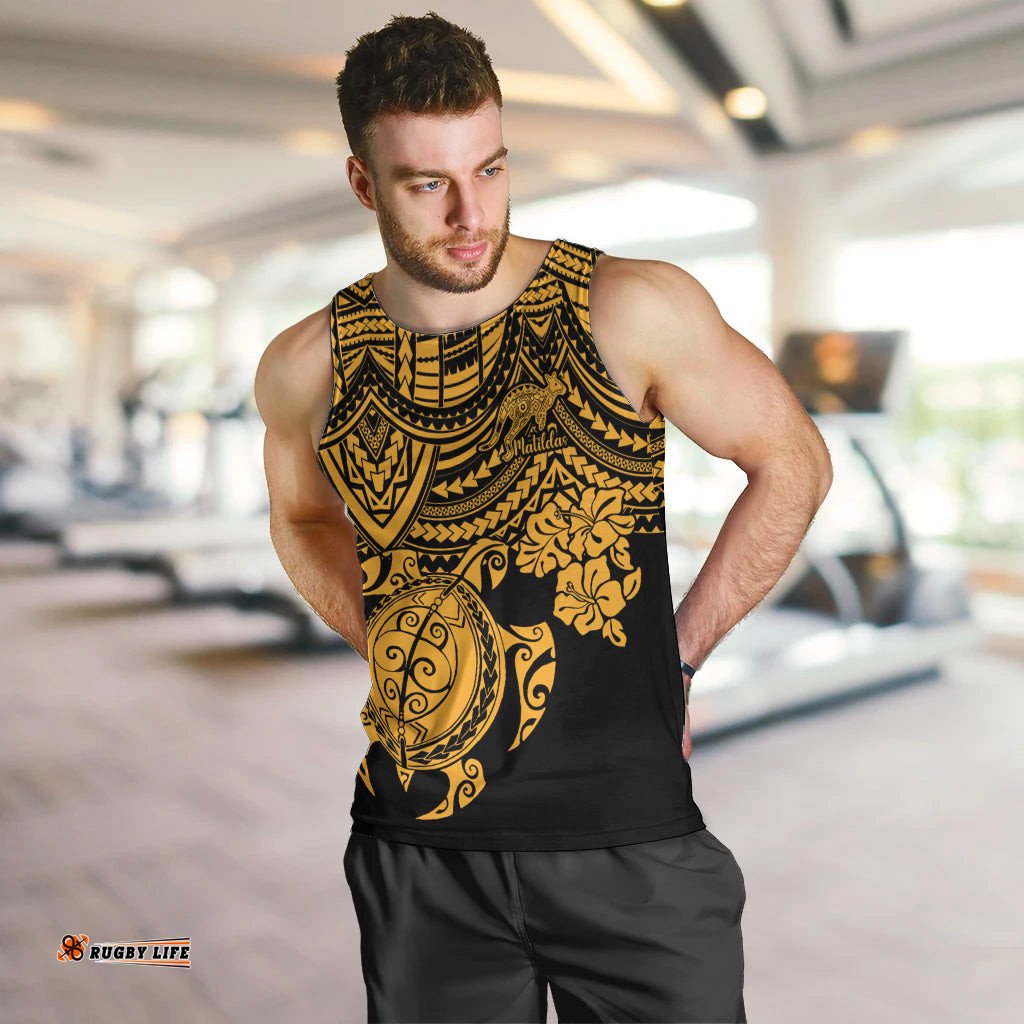 Custom Australia Matildas Men Tank Top Hibiscus and Turtle With Polynesian Pattern