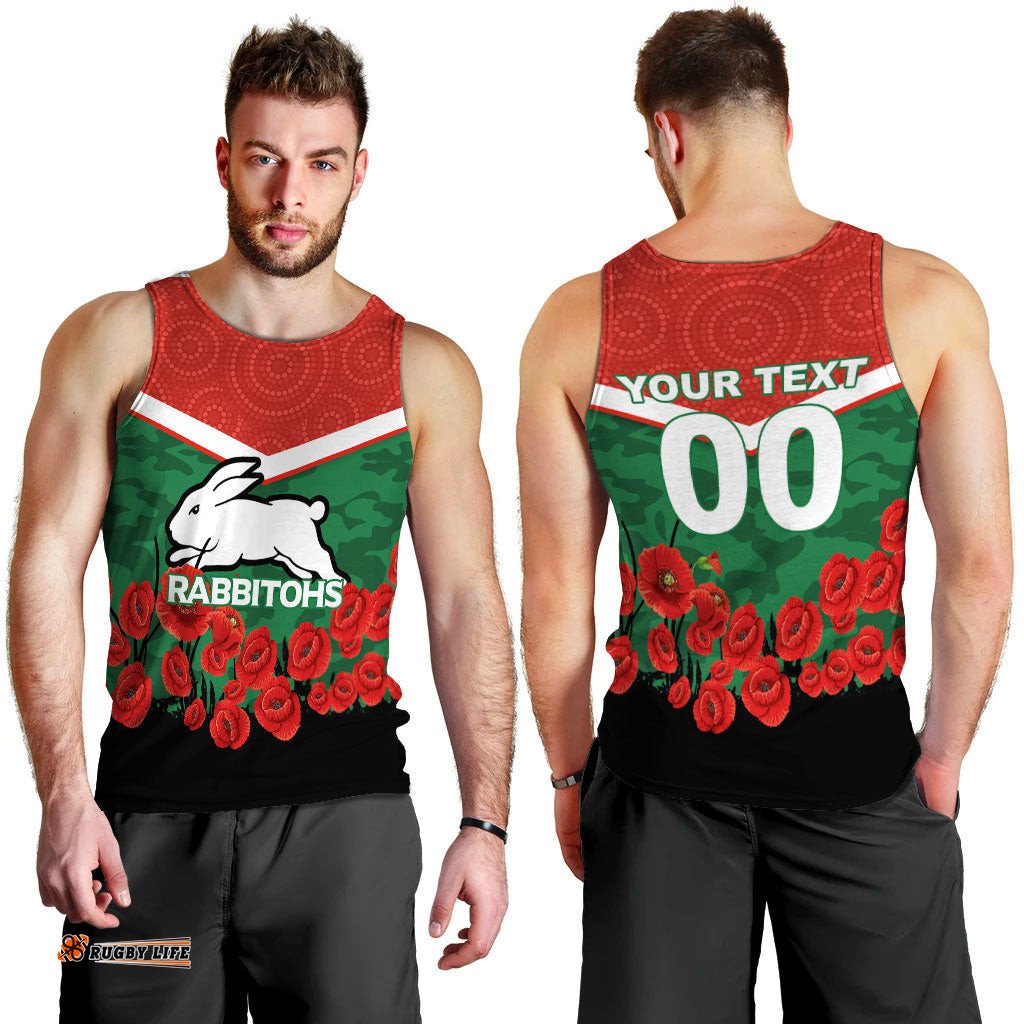 (Custom Personalised) Rabbitohs Anzac Day Men Tank Top - Indigenous Art -