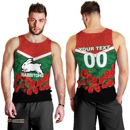 (Custom Personalised) Rabbitohs Anzac Day Men Tank Top - Indigenous Art -
