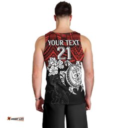 Custom Dragons Rugby Men Tank Top Red V Hibiscus and Turtle With Polynesian Pattern