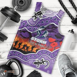 (Custom Personalised) Anzac Day NRL - Storm Men Tank Top Aboriginal Lizard Patterns