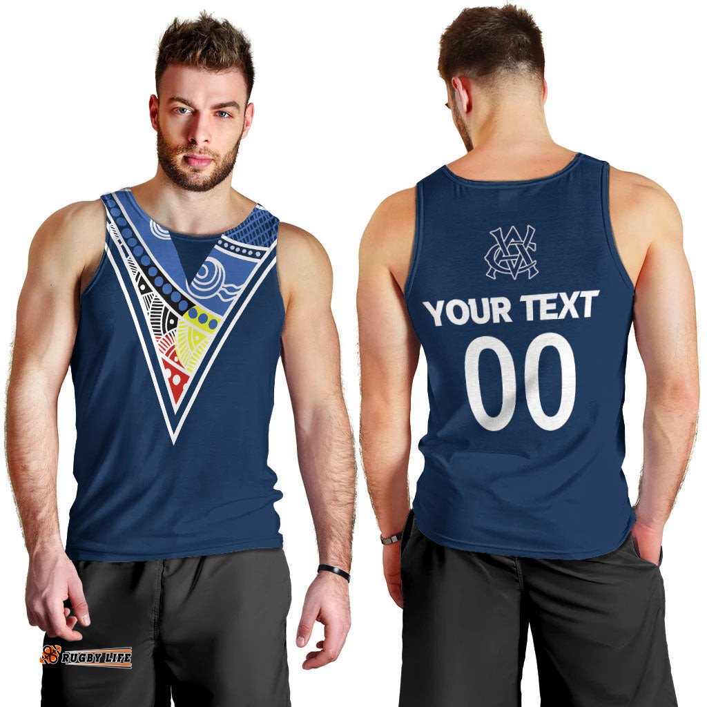 (Custom Personalised) Cricket Victoria Men Tank Top - Indigenous Dot Painting Art -