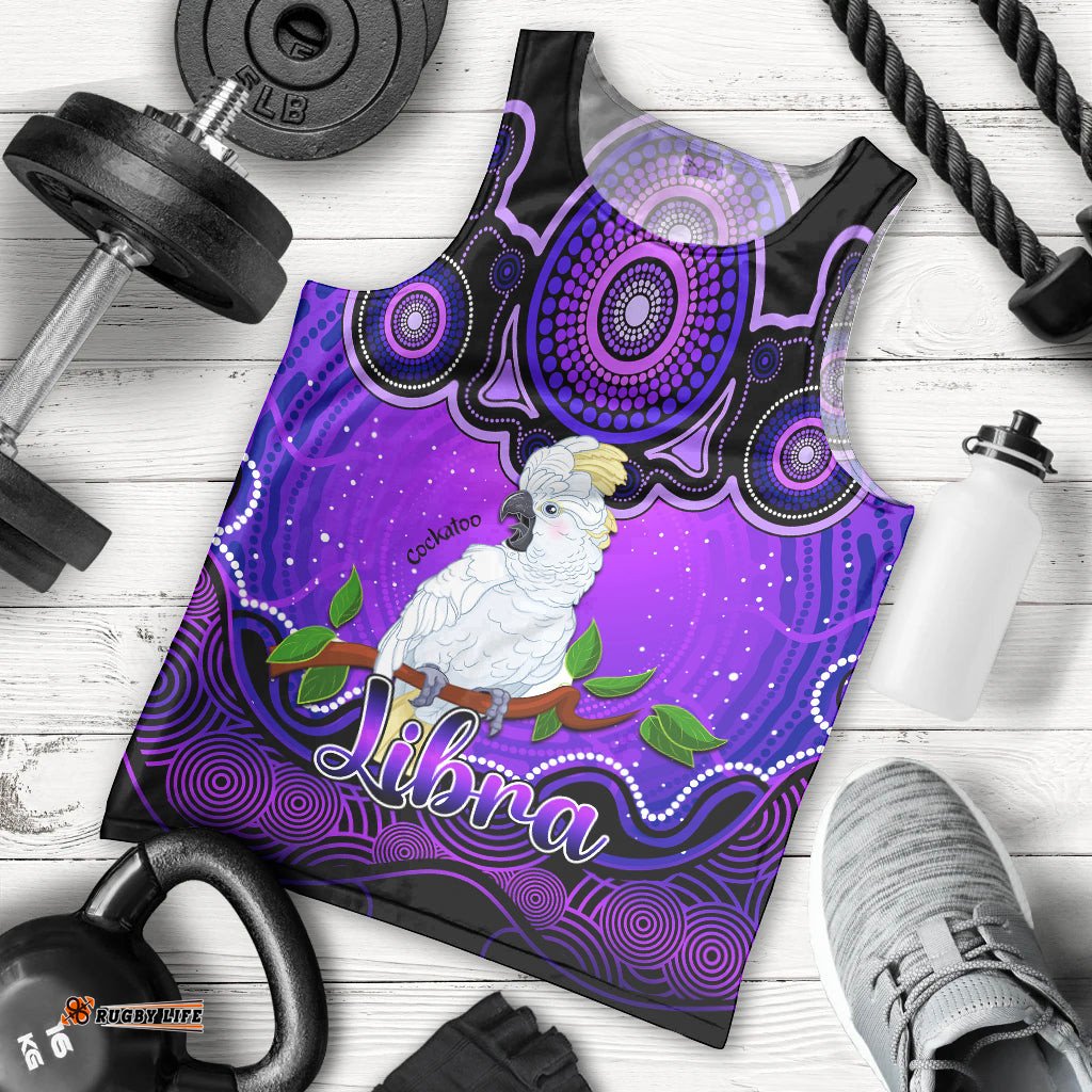 Personalised Australia Libra Cockatoo Zodiac Men Tank Top Auz Astrology Aboriginal - Purple