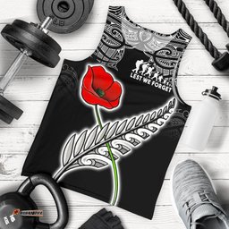 Anzac Australia and New Zealand Men Tank Top, Poppy Fern Lest We Forget