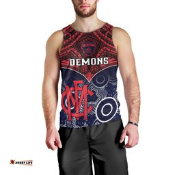Melbourne Football Men Tank Top Go Demons Aboriginal Mix Polynesian Pattern