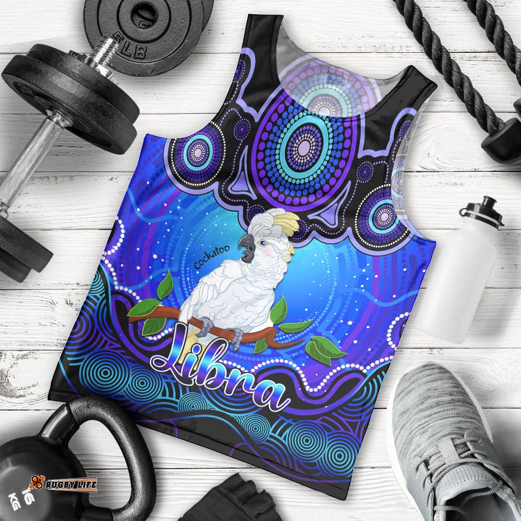 Personalised Australia Libra Cockatoo Zodiac Men Tank Top Auz Astrology Aboriginal - Blue