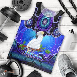 Personalised Australia Libra Cockatoo Zodiac Men Tank Top Auz Astrology Aboriginal - Blue