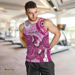 Personalised Australia Breast Cancer Men Tank Top Indigenous Butterfly No One Fights Alone