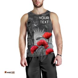 (Custom Personalised) Remembrance Day Men Tank Top Soldier Australian Army Rising Sun With Red Poppy