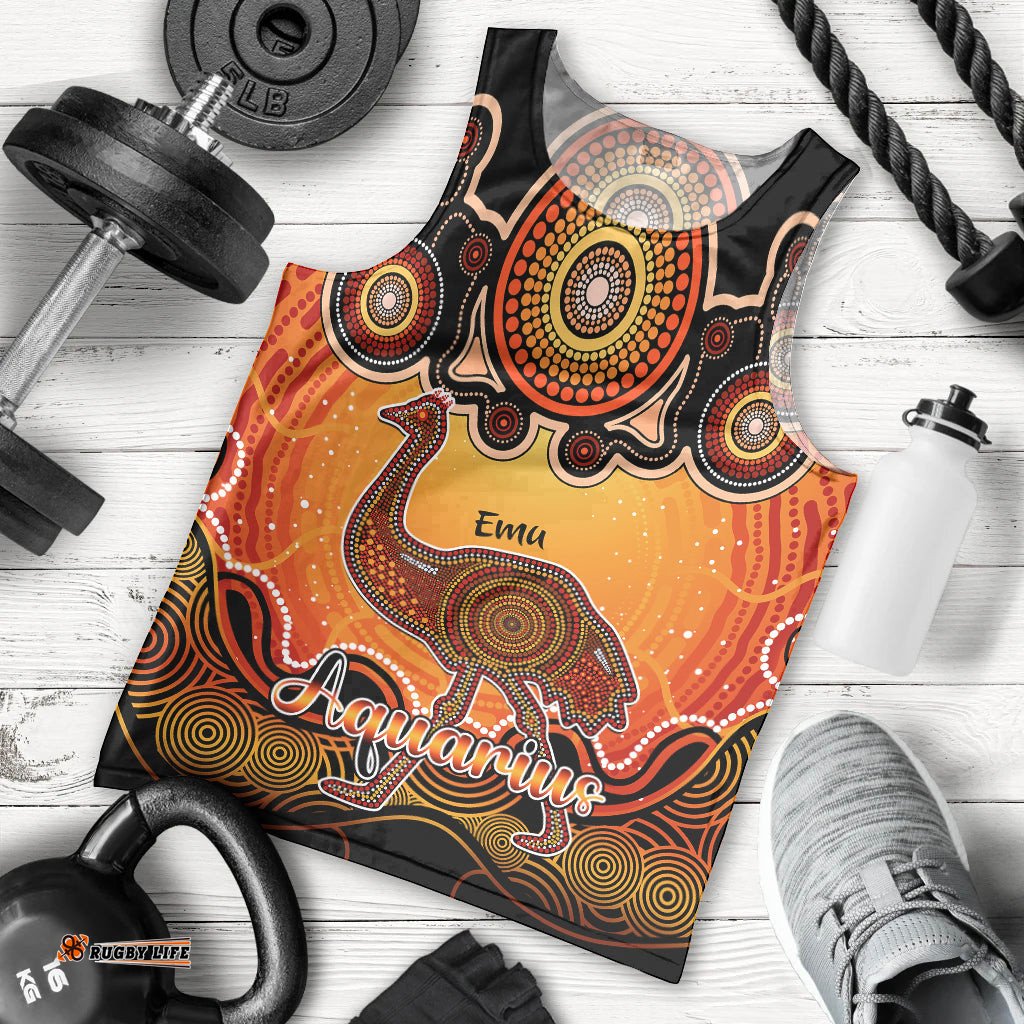 Personalised Australia Aquarius Emu Zodiac Men Tank Top Auz Astrology Aboriginal - Red