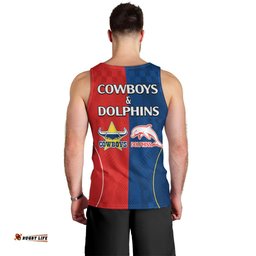 NRL Half Dolphins and Half Cowboys Rugby Men Tank Top Sporty Style
