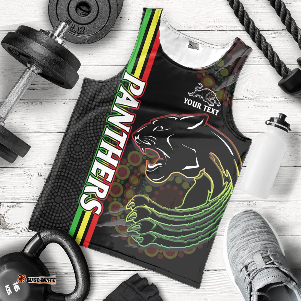 (Custom Text And Number) Penrith Panthers Rugby Men Tank Top The Mountain Men Aboriginal Art Dynamic