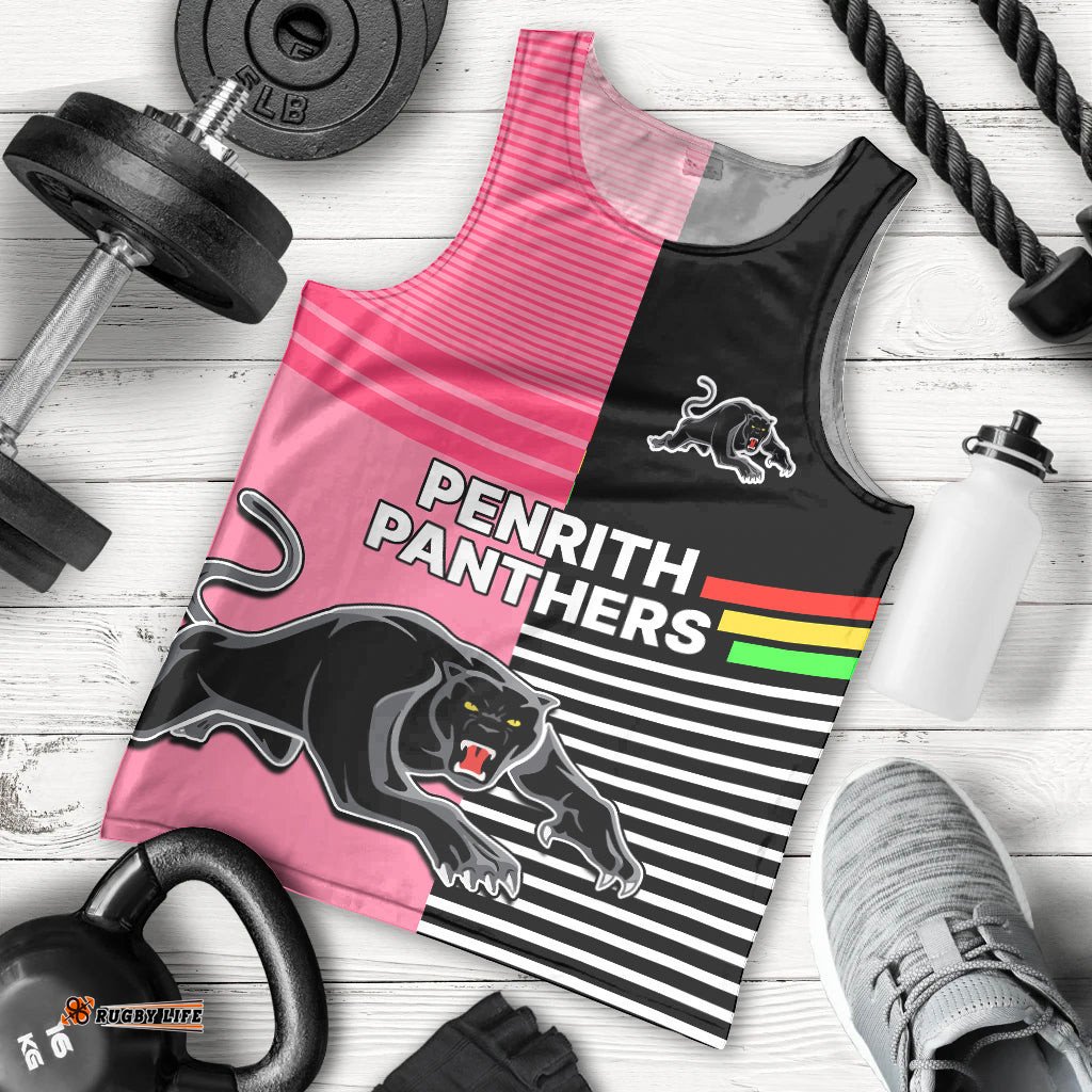 Penrith Panthers Rugby Men Tank Top Proud The Panthers Comeback Black and Pink