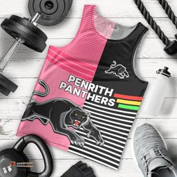 Penrith Panthers Rugby Men Tank Top Proud The Panthers Comeback Black and Pink
