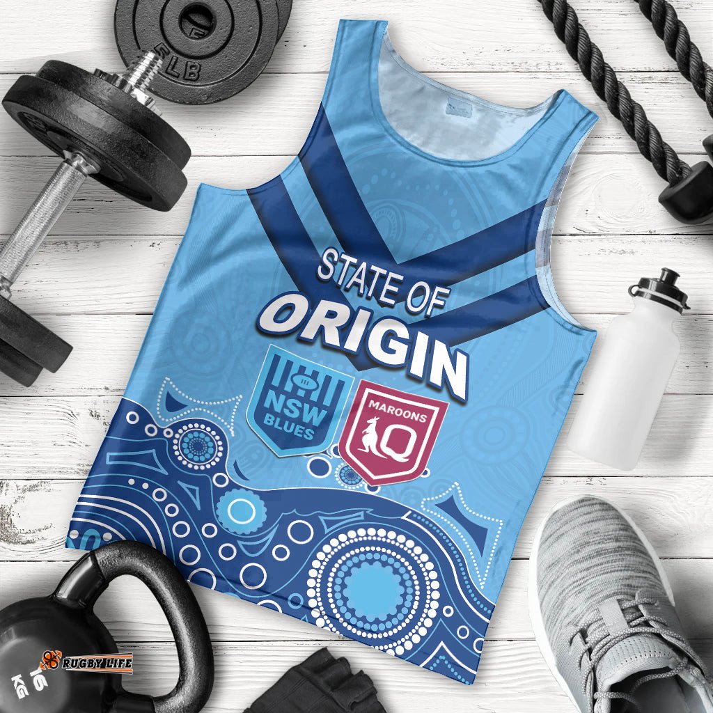 Custom State of Origin NSW Blues Vs QLD Maroon Rugby Men Tank Top Blue Style