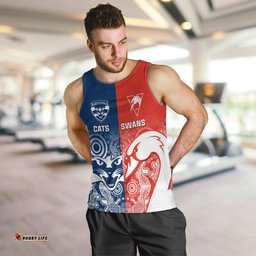 Personalised Swans And Cats Football Men Tank Top Sydney Mix Geelong Indigenous