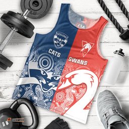 Personalised Swans And Cats Football Men Tank Top Sydney Mix Geelong Indigenous