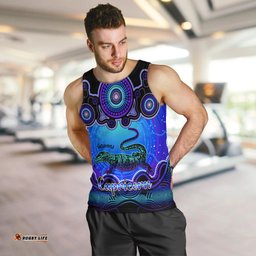 Personalised Australia Capricorn Goanna Zodiac Men Tank Top Auz Astrology Aboriginal - Blue