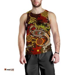 Aboriginal Men's Tank Top , Kangaroo and Lizard Dot Painting Art