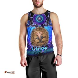 Personalised Australia Virgo Echidna Zodiac Men Tank Top Auz Astrology Aboriginal - Blue