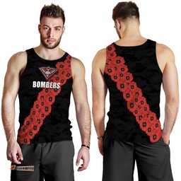 AFL Bombers Men Tank Top Anzac Day Poppy Flowers Jersey