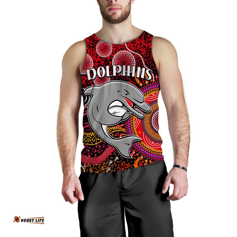 Dolphins Rugby Men Tank Top Aboriginal Dots Verion
