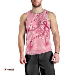 Australia Indigenous Men Tank Top Breast Cancer Ribbon Aboriginal Art - Pink