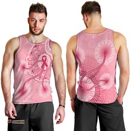 Australia Indigenous Men Tank Top Breast Cancer Ribbon Aboriginal Art - Pink