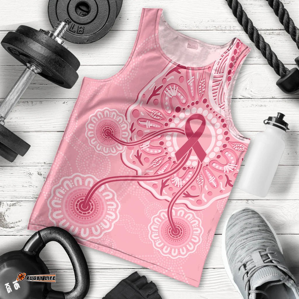 Australia Indigenous Men Tank Top Breast Cancer Ribbon Aboriginal Art - Pink