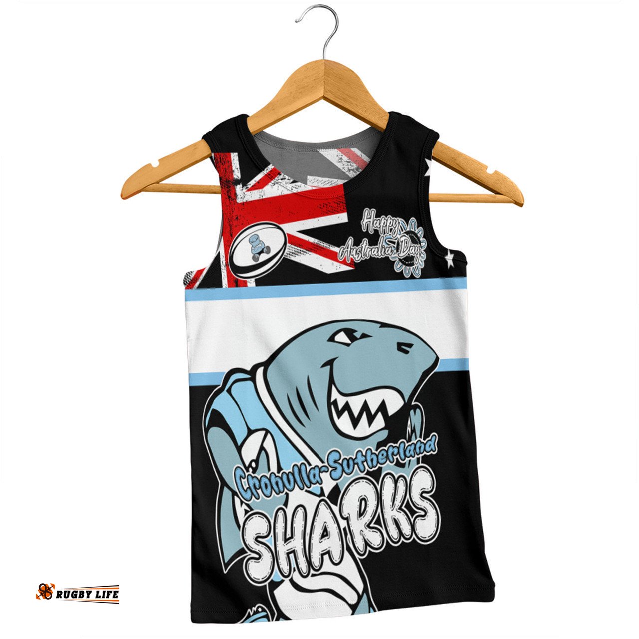 Cronulla-Sutherland Sharks Men Singlet - Happy Australia Day We Are One And Free V2