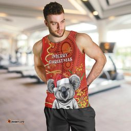 Personalised Australia Koala Christmas Men Tank Top Aboriginal Art With Golden Wattle