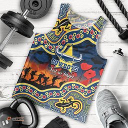 (Custom Personalised) Anzac Day NRL - Cowboys Men Tank Top Aboriginal Lizard Patterns