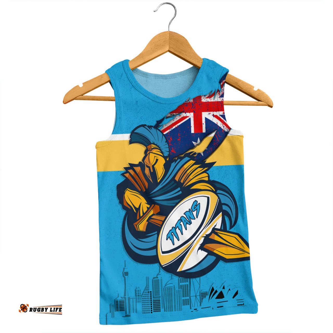 Gold Coast Titans Men Singlet Custom For Die Hard Fan Australia Flag Scratch Style