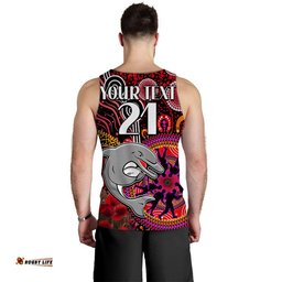 (Custom Personalised) Dolphins Rugby ANZAC Men Tank Top Aboriginal Military and Poppy Flowers