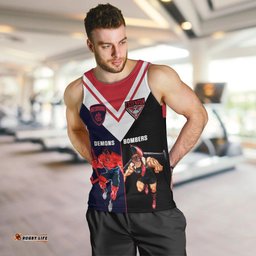 Personalised Melbourne And Essendon Football Men Tank Top Demons Mix Bombers Sporty Version