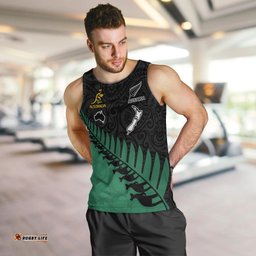 Custom Australia Wallabies and Aotearoa Rugby Men Tank Top Kangaroo Black Fern Maori Green Vibe