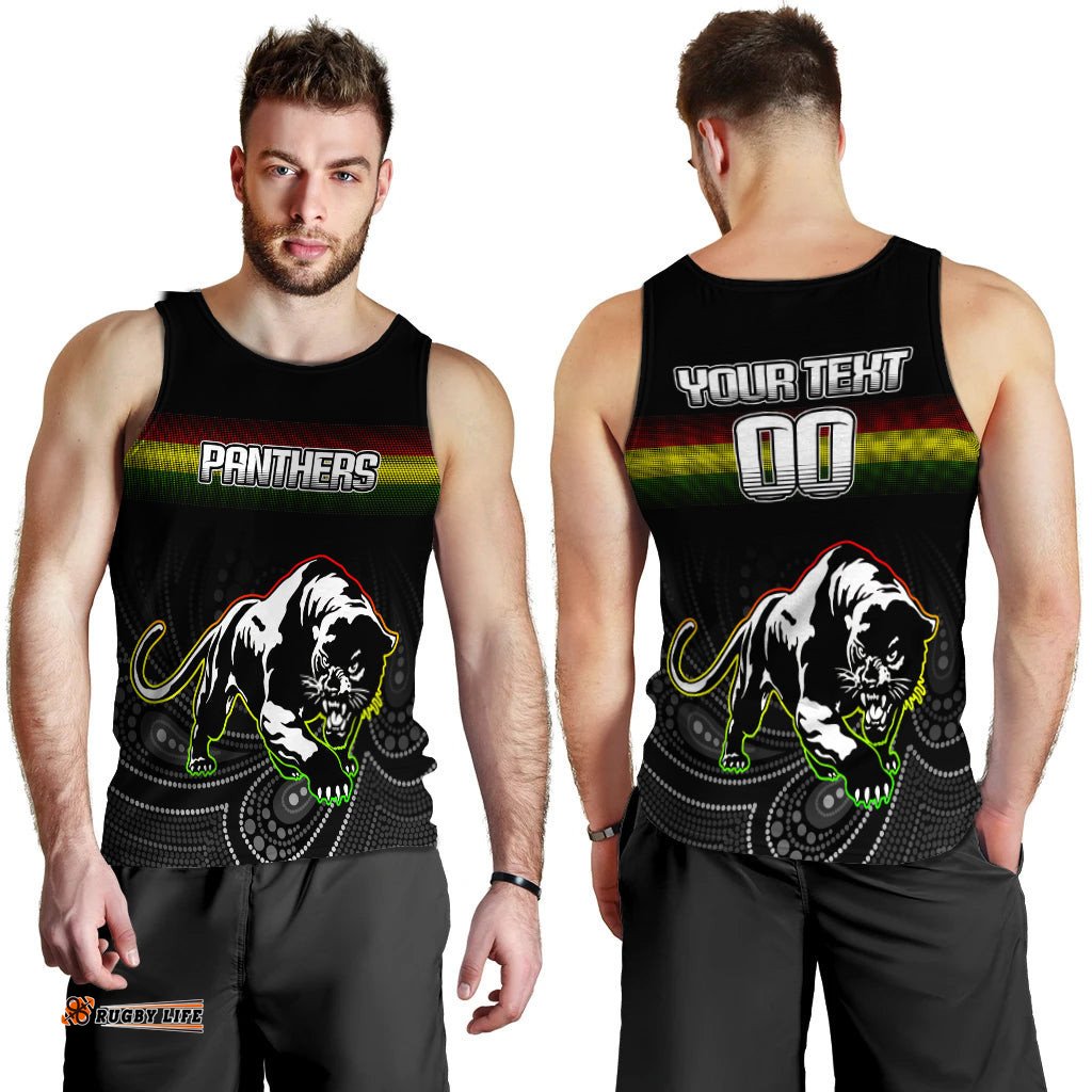 (Custom Personalised) Black Panthers Rugby League Aboriginal Men Tank Top -