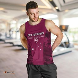 Personalised QLD Rugby Men Tank Top Go Maroons Camouflage Sporty Style