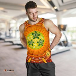 Aboriginal Men's Tank Top , Turtle Circle Dot Painting Art-