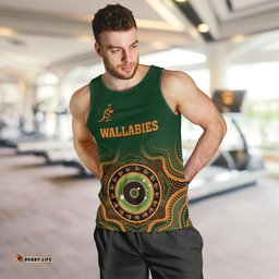 (Custom Text And Number) Wallabies Rugby Men Tank Top Aussie Go Champions Indigenous Green