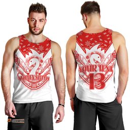 (Custom Text and Number) Swans Football Men Tank Top Est 1874 Aboriginal Boomerang Sydney Bloods