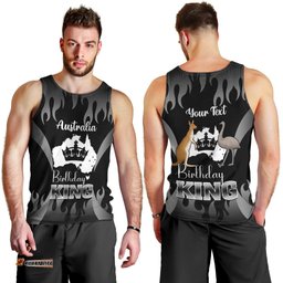 Personalised Australia King Birthday Men Tank Top Australian Map With Crown Black Version