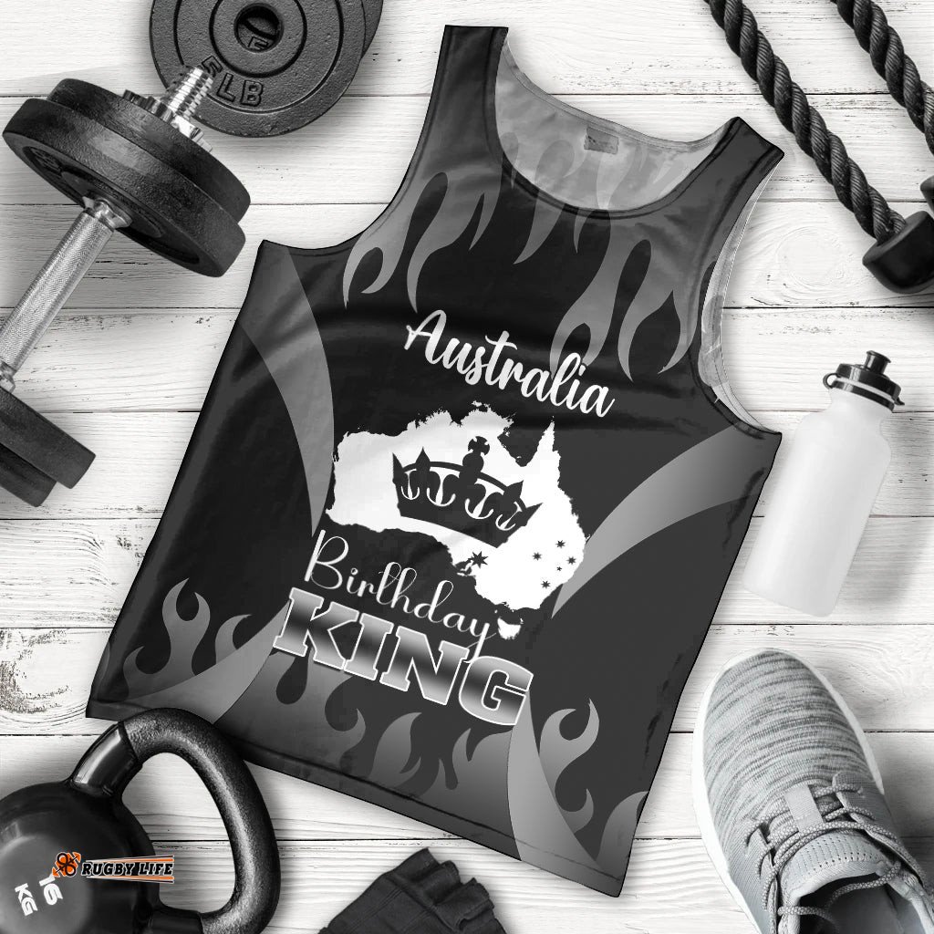 Personalised Australia King Birthday Men Tank Top Australian Map With Crown Black Version