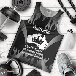 Personalised Australia King Birthday Men Tank Top Australian Map With Crown Black Version